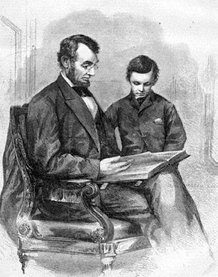 Abraham Lincoln reading with son Tad